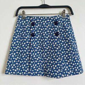 -Blue Spring/Summer Mini Skirt with White Flowers Size Small